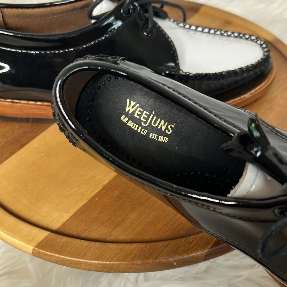 WEEJUNS l G.W. Bass & Co. The Winnie Black White Patent Leather Oxford Size 6 - Picture 7 of 12
